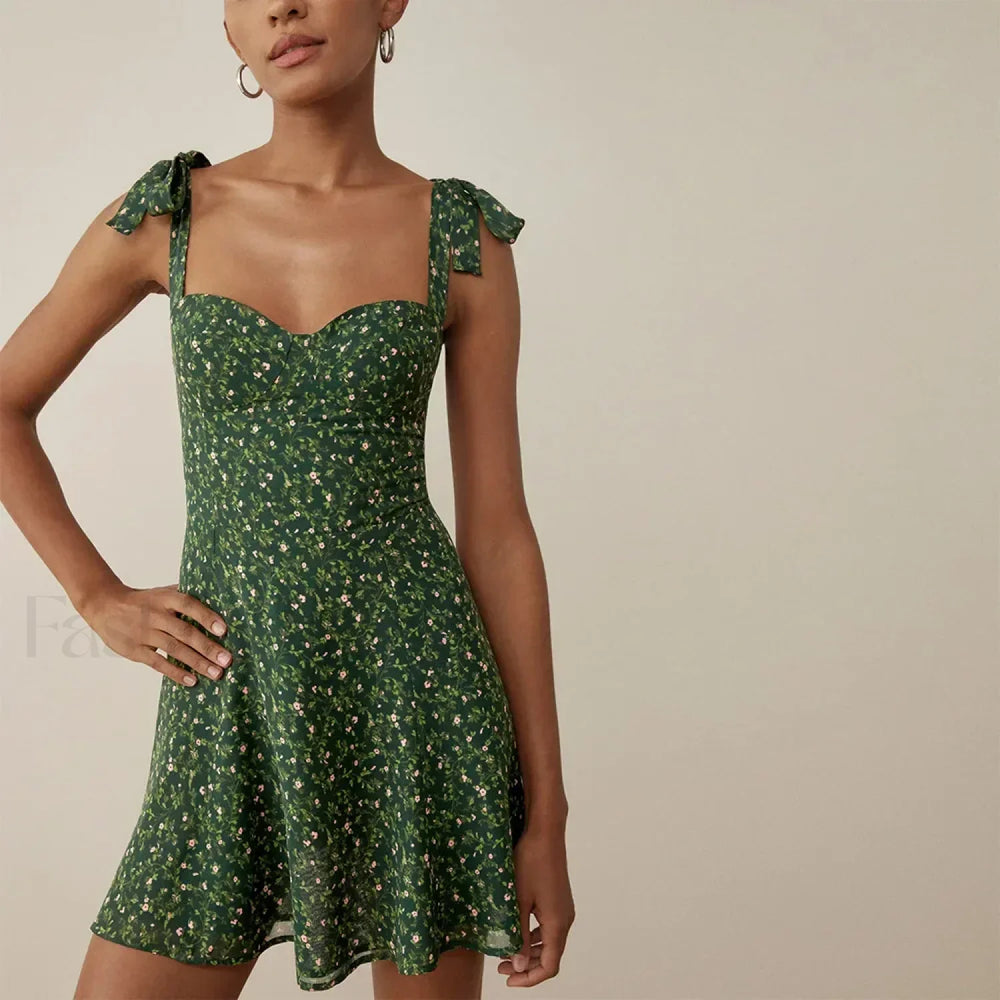 Sweetheart Spaghetti Floral Dress green3 / S
