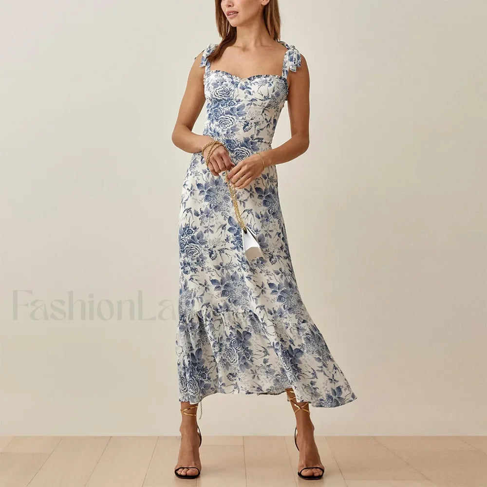 Sweetheart Tie Strap Floral Dress color 14 / S