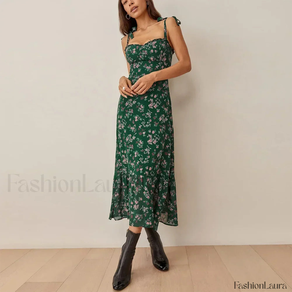 Sweetheart Tie Strap Floral Dress color 15 / S
