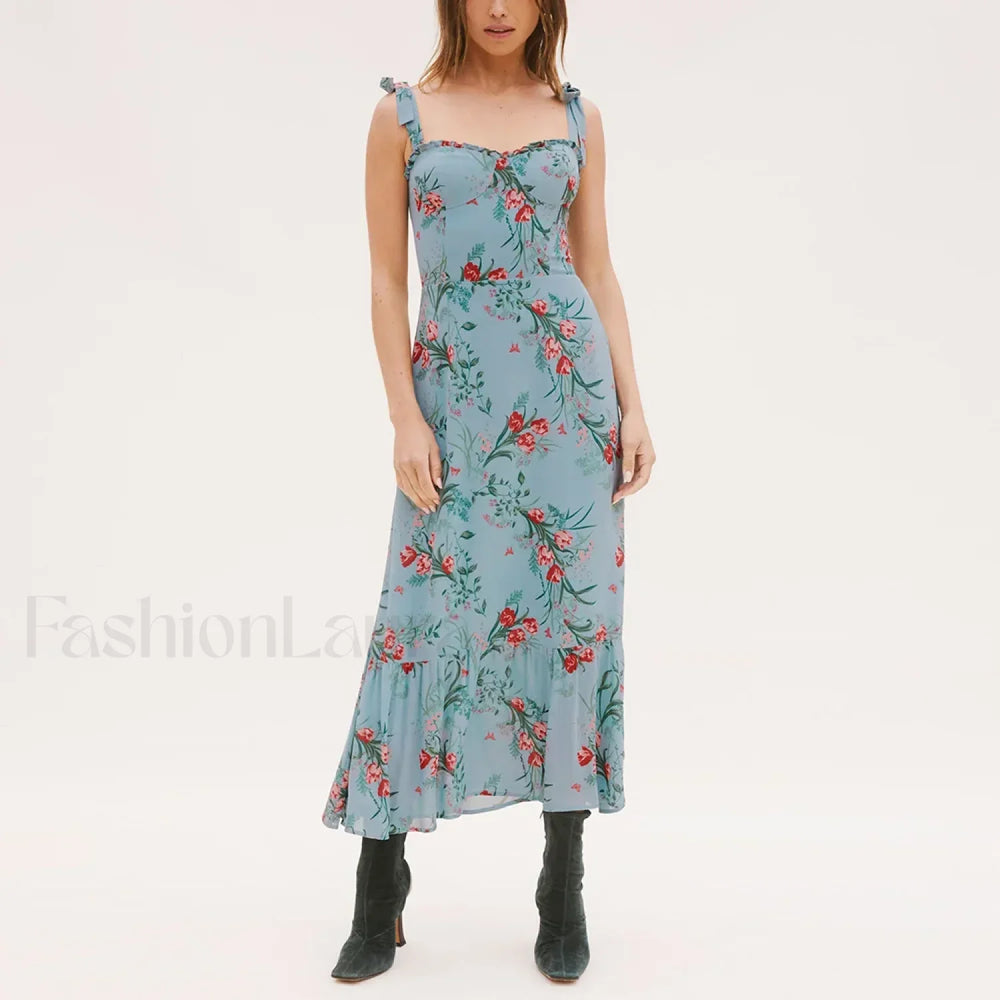 Sweetheart Tie Strap Floral Dress color 18 / S