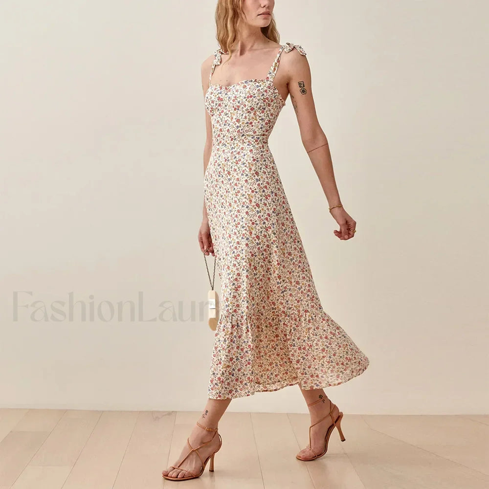 Sweetheart Tie Strap Floral Dress color 19 / S