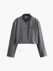 Tailored Pinstripe Graceful Patchwork Collar Jacket Jackets