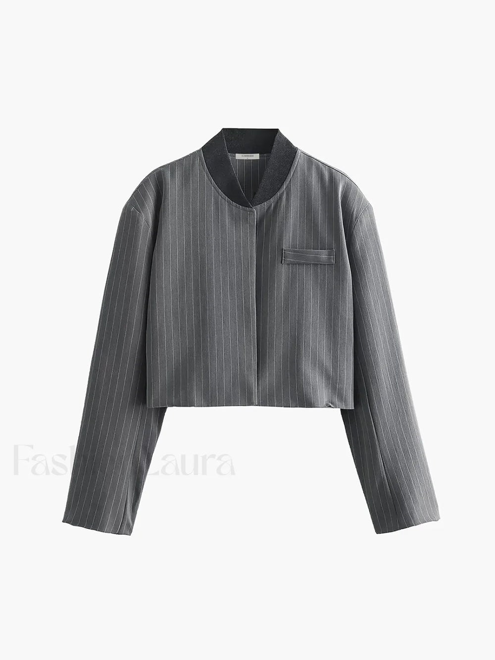 Tailored Pinstripe Graceful Patchwork Collar Jacket Jackets