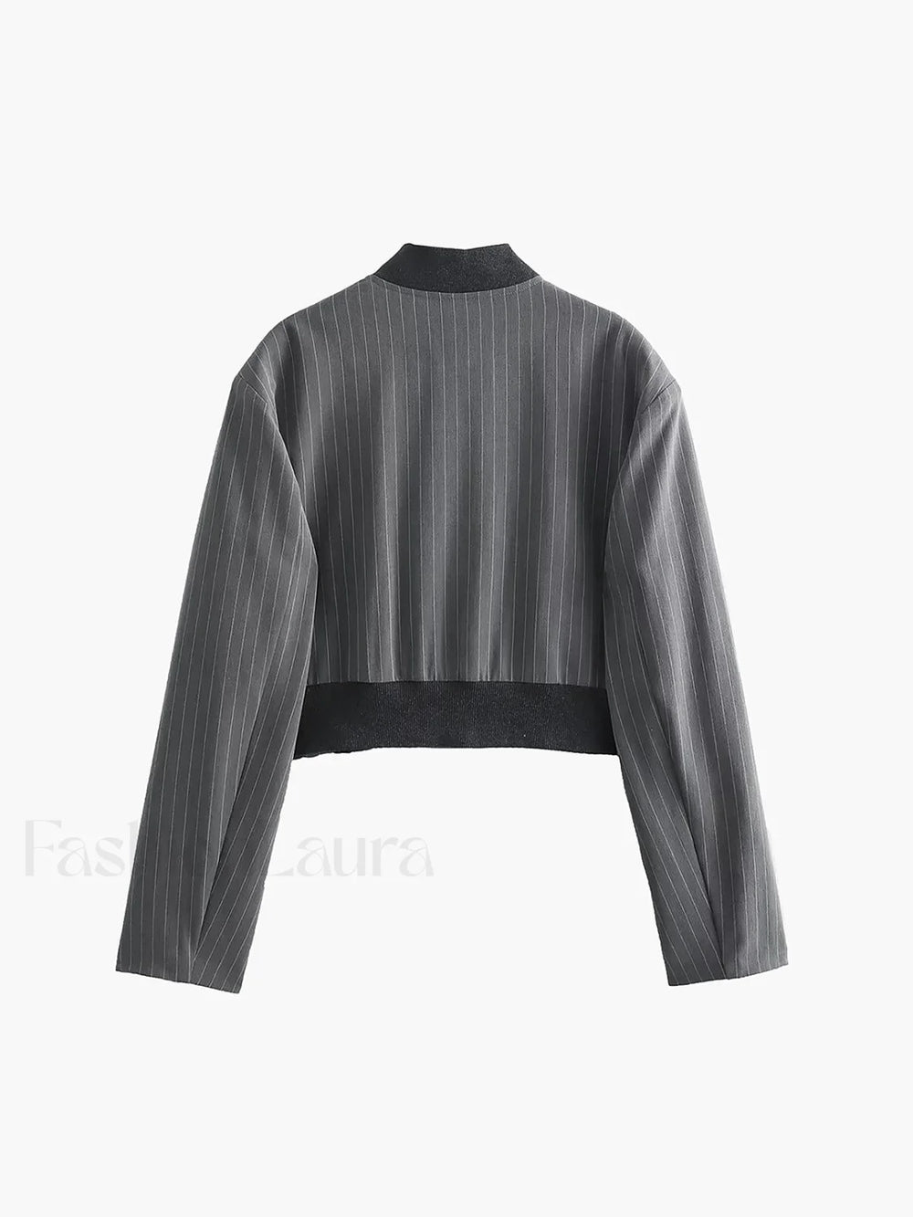 Tailored Pinstripe Graceful Patchwork Collar Jacket Jackets