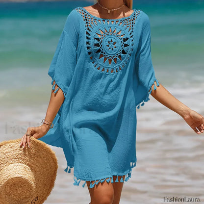 Tassel Crochet Holiday Short Cover Up