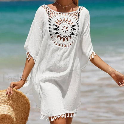 Tassel Crochet Holiday Short Cover Up