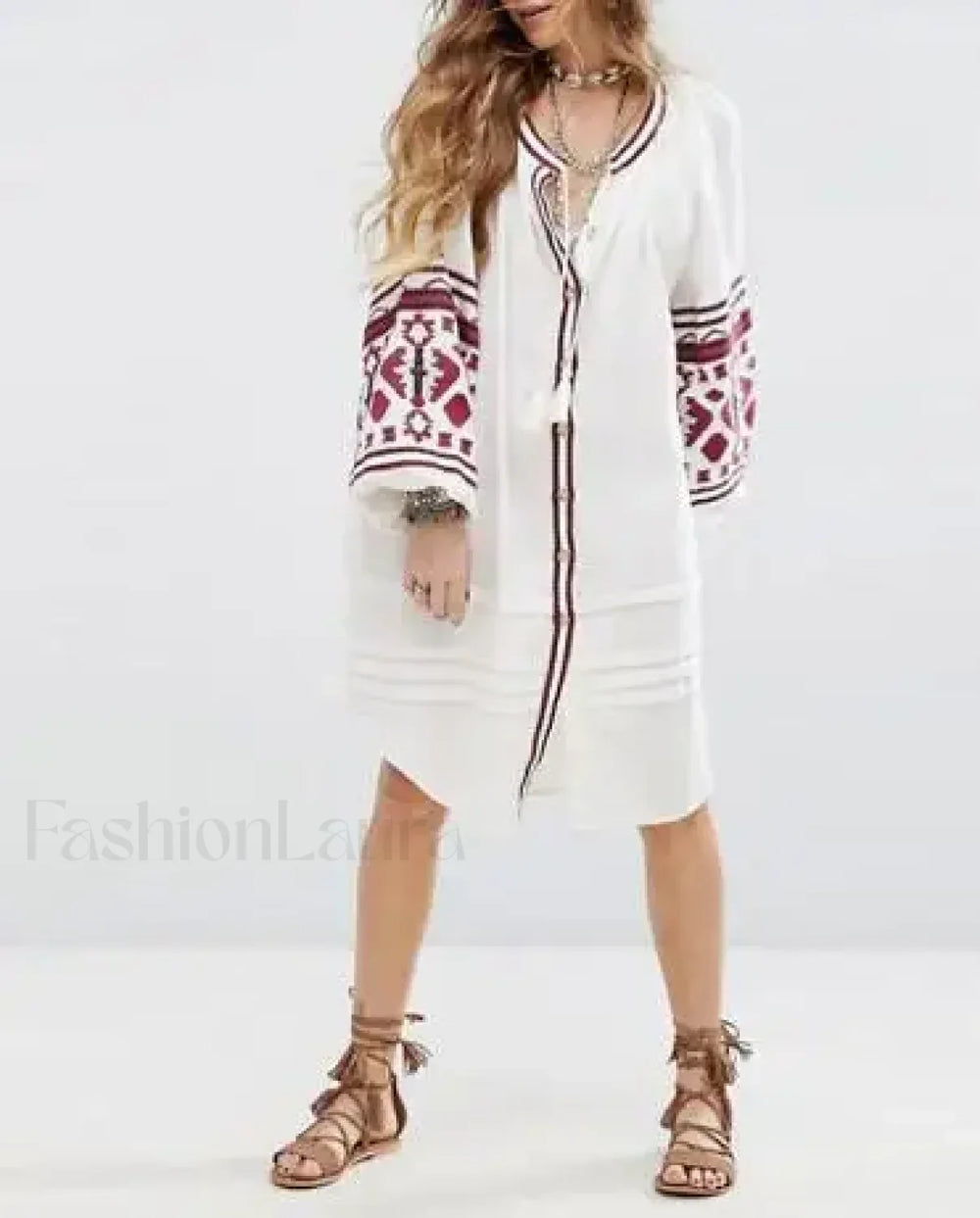 Tassel Lantern Sleeve Boho Dress Ivory / S