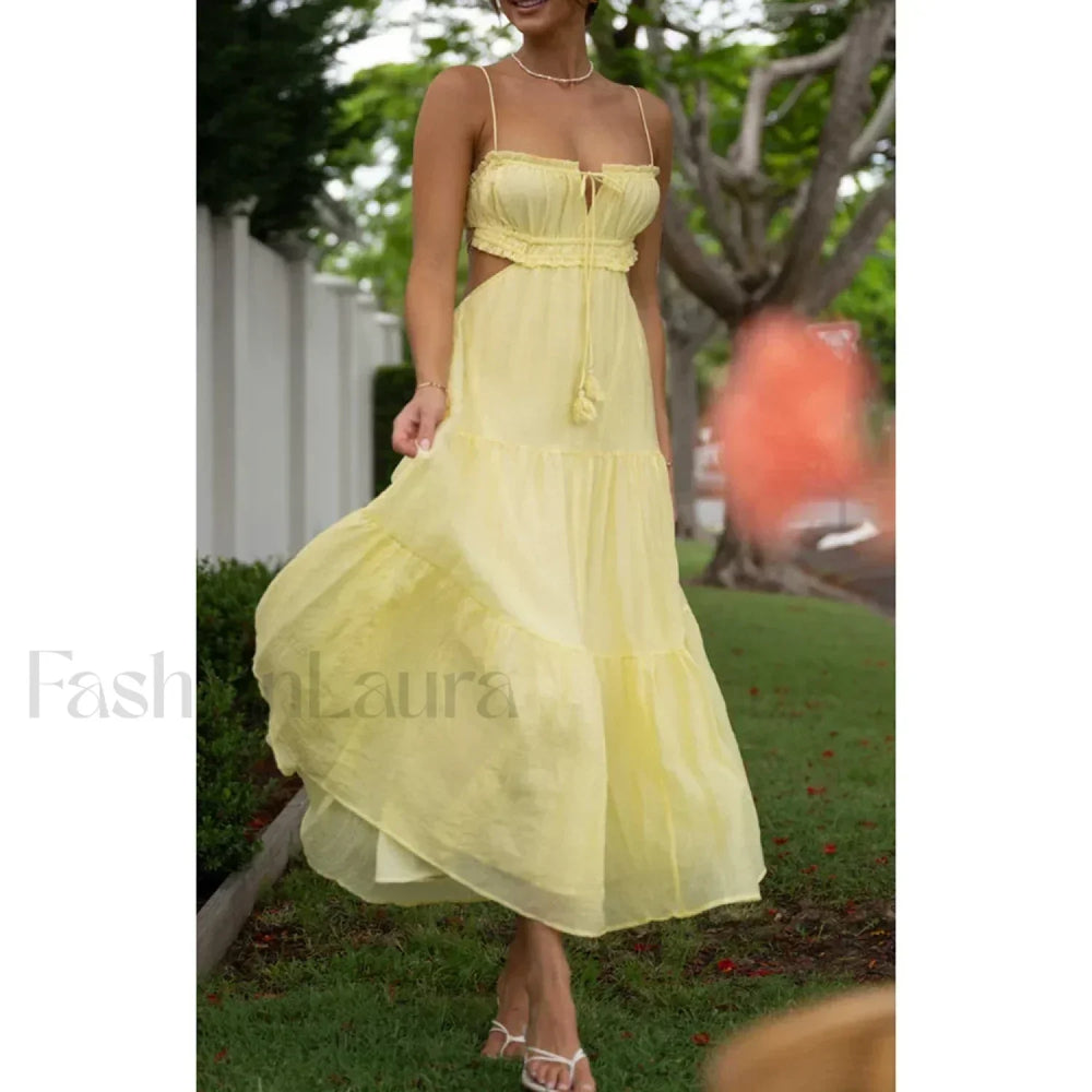 Tassel Tie Up Cutout Midi Dress