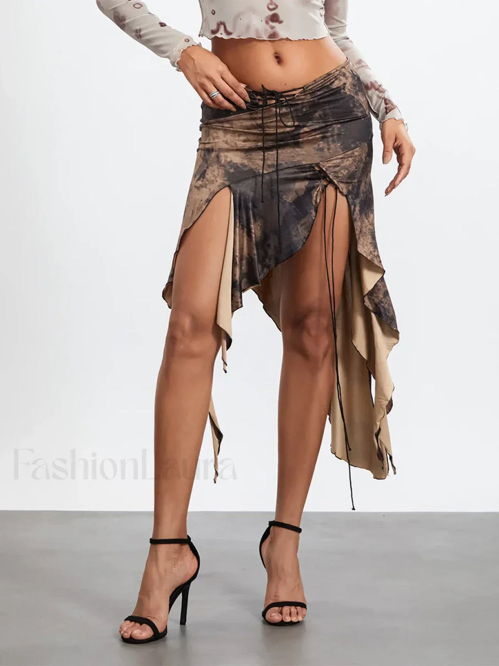 Tassel Wrap Asymmetric Midi Skirt
