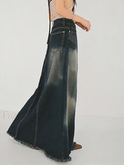 Tassels Hem Graceful Long Denim Skirt Denim Skirts