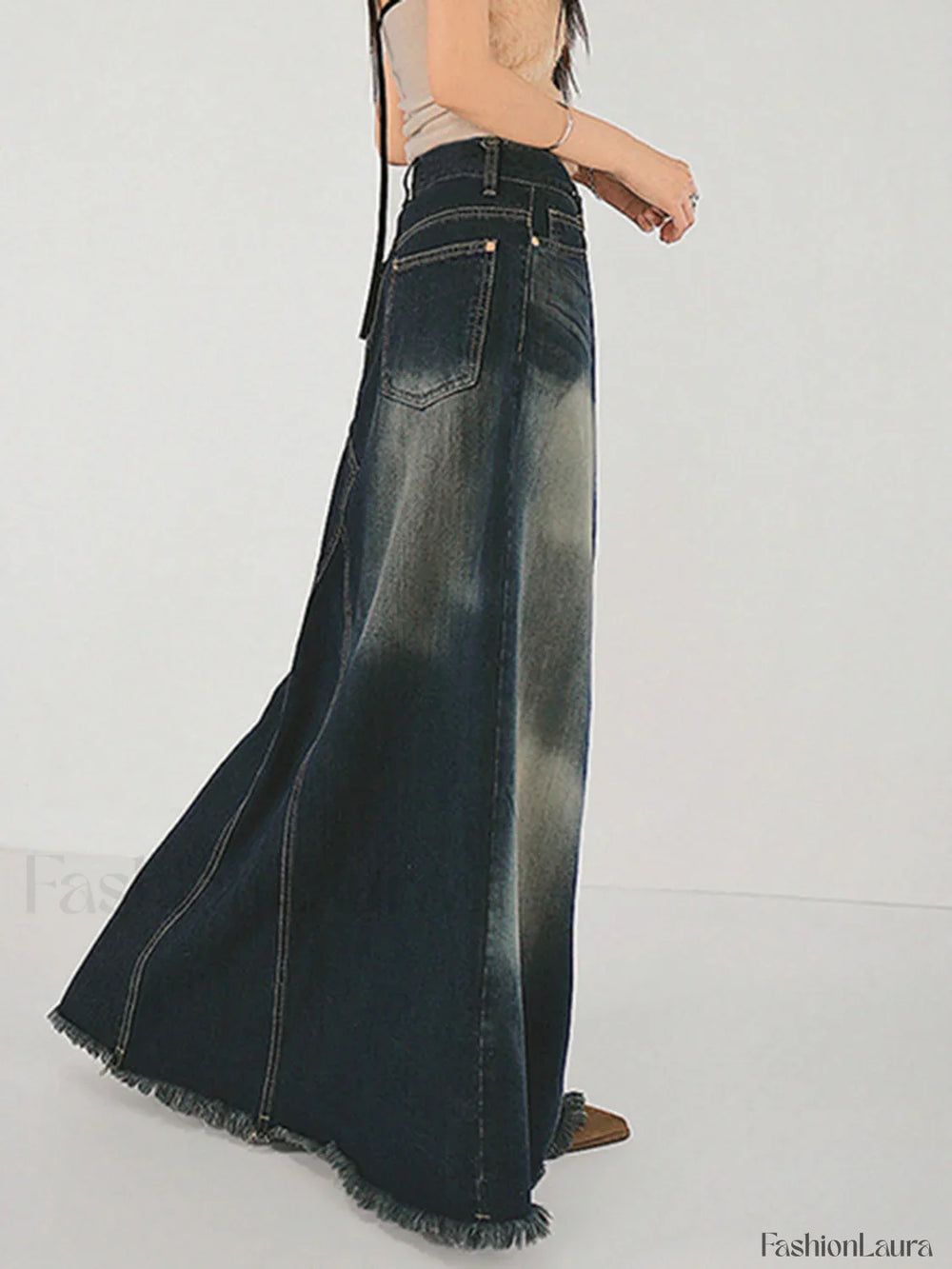 Tassels Hem Graceful Long Denim Skirt Denim Skirts