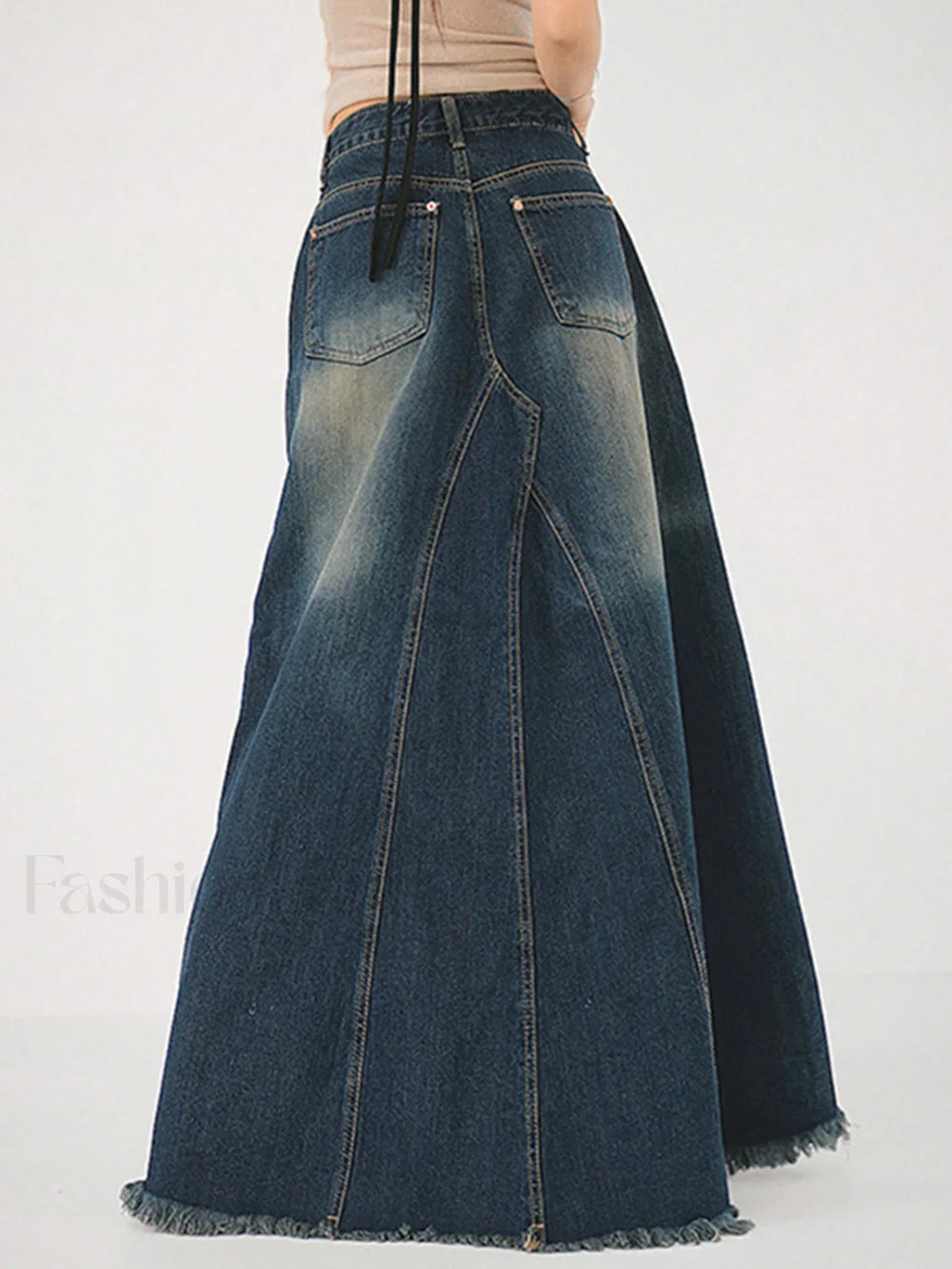 Tassels Hem Graceful Long Denim Skirt Denim Skirts