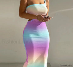 Thick Strap One Shoulder Midi Dress MULTI / S