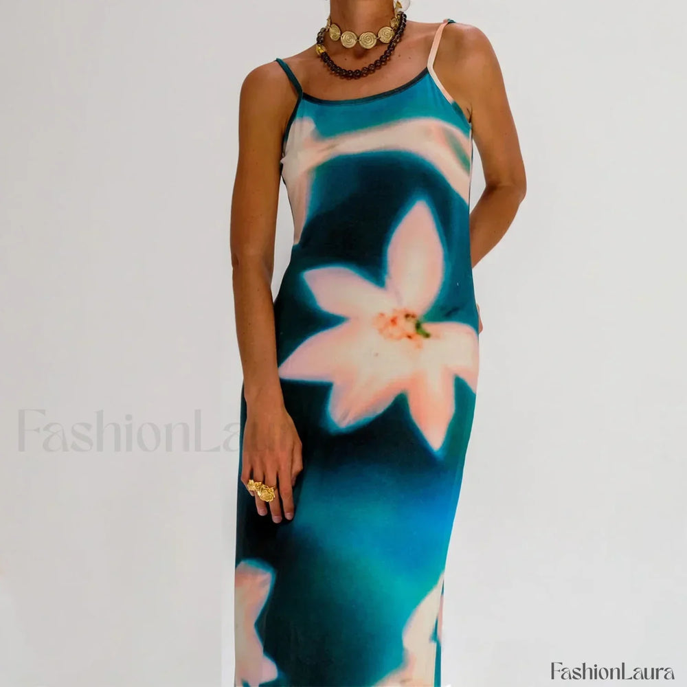 Tie Dye Floral Bodycon Maxi Dress
