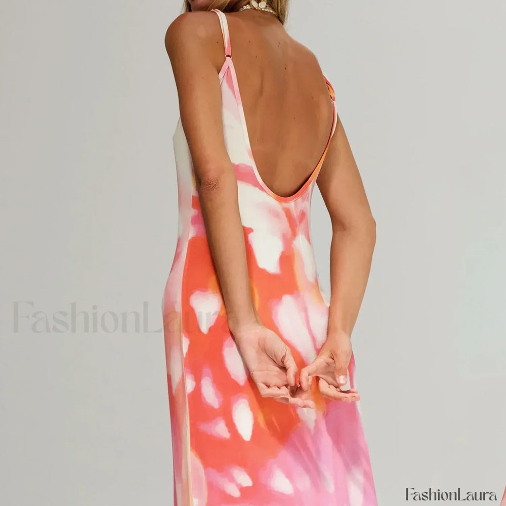 Tie Dye Floral Bodycon Maxi Dress