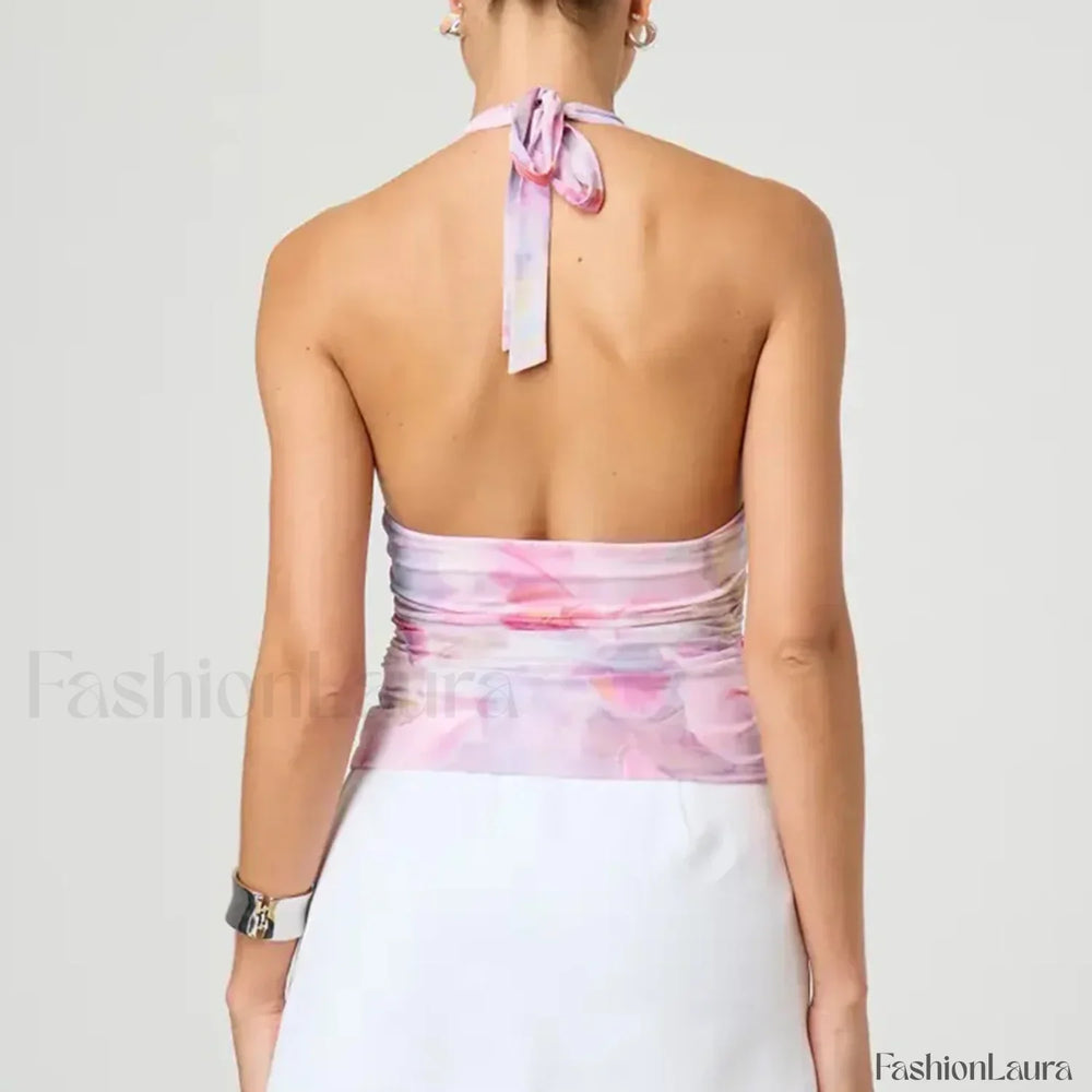 Tie Dye Halter Backless Crop Top