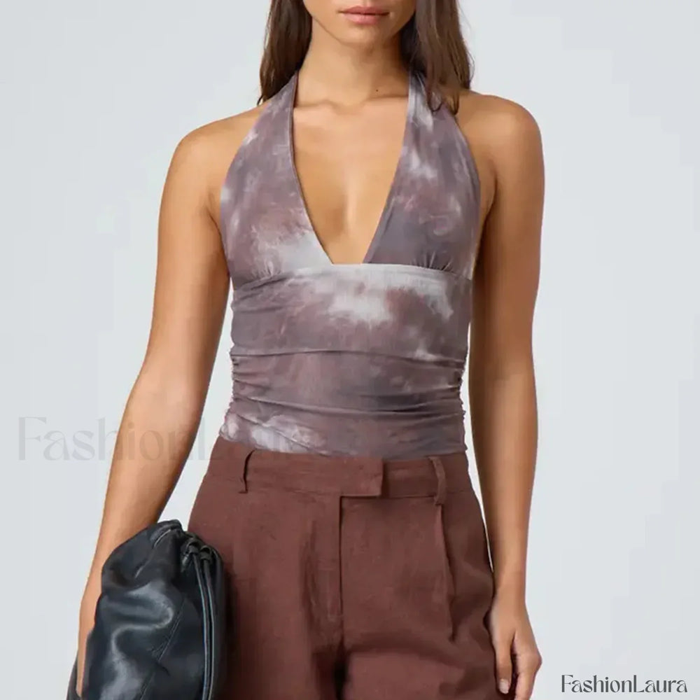 Tie Dye Halter Backless Crop Top