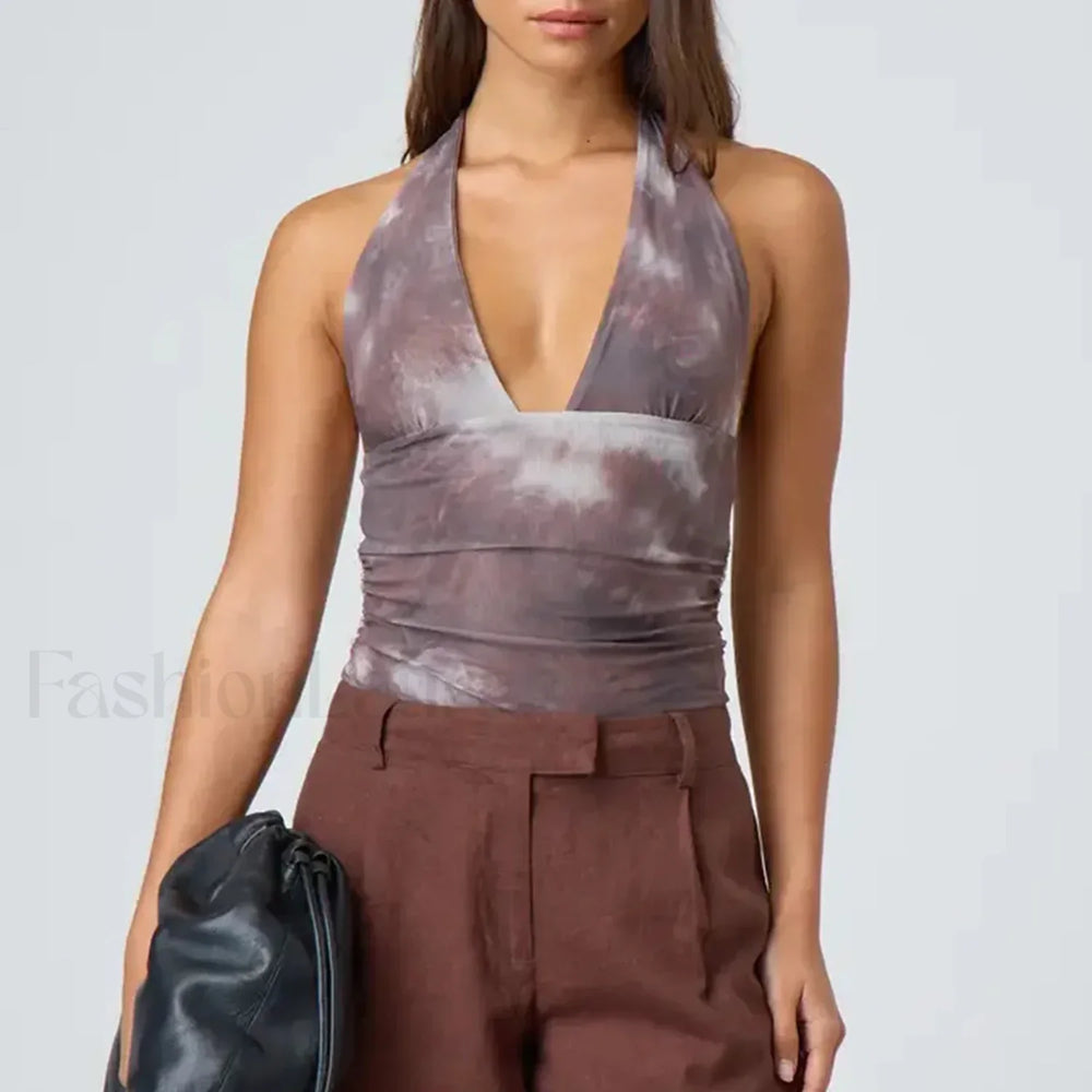 Tie Dye Halter Backless Crop Top