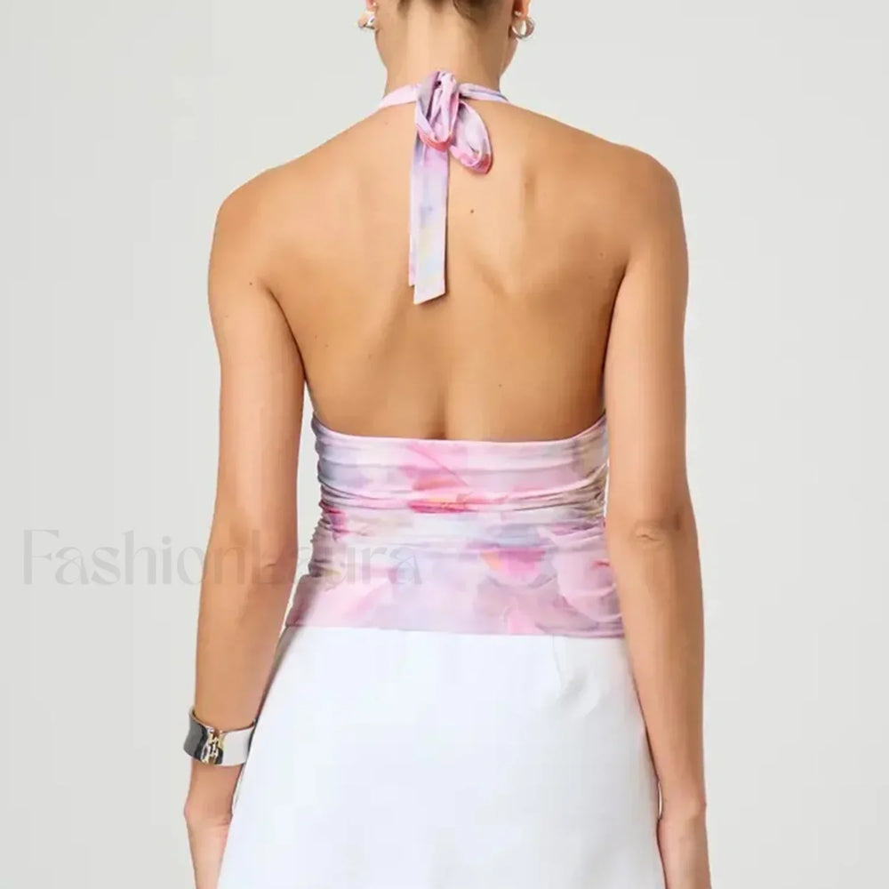 Tie Dye Halter Backless Crop Top