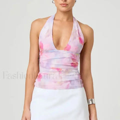 Tie Dye Halter Backless Crop Top