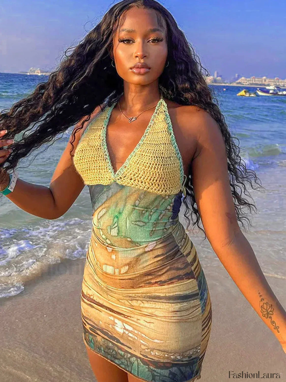 Tie Dye Knit Backless Mini Dress