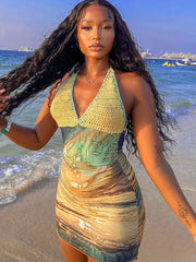 Tie Dye Knit Backless Mini Dress