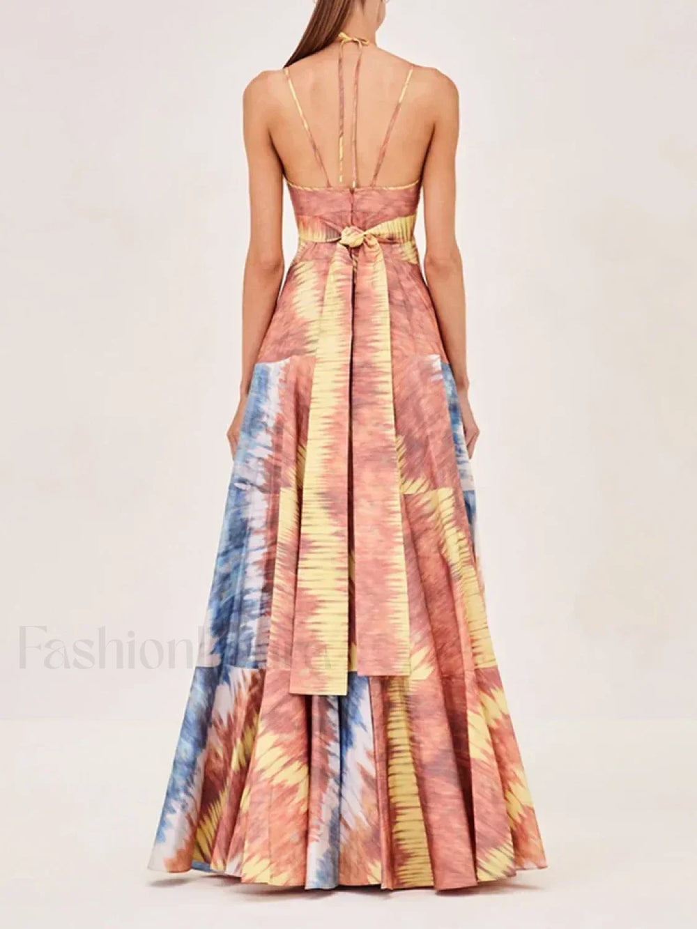 Tie Dye Patchwork Backless Maxi Dress