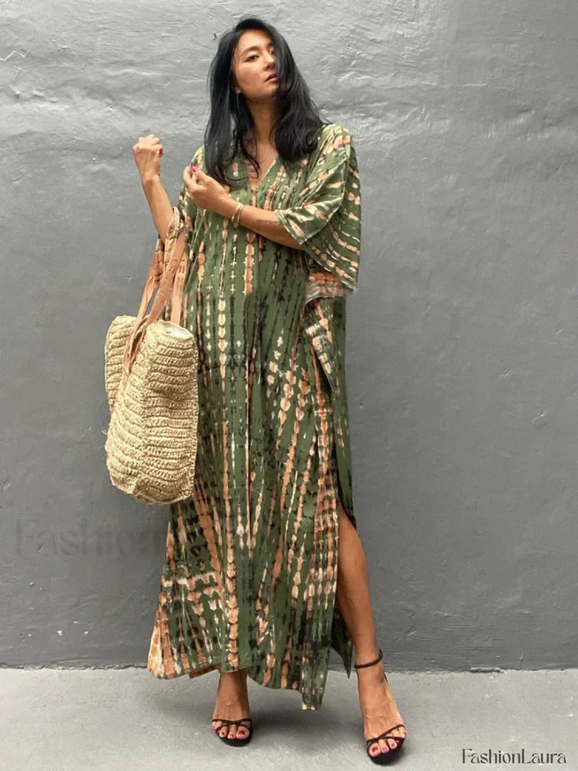 Tie Dye Printed Kaftan Cover Up GREEN / One Size