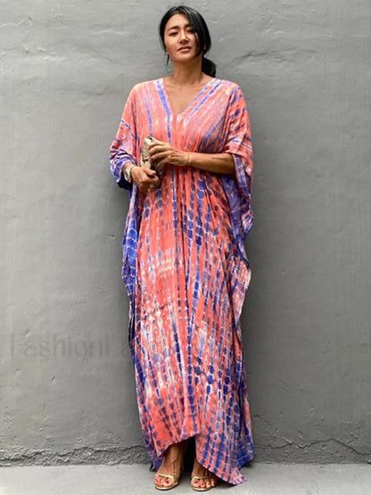Tie Dye Printed Kaftan Cover Up PINK / One Size