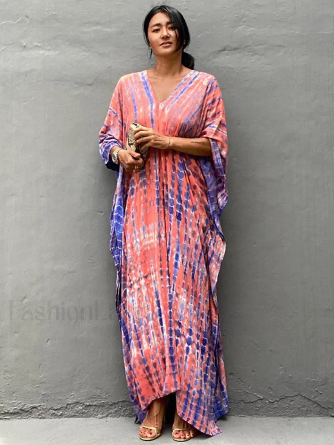 Tie Dye Printed Kaftan Cover Up PINK / One Size