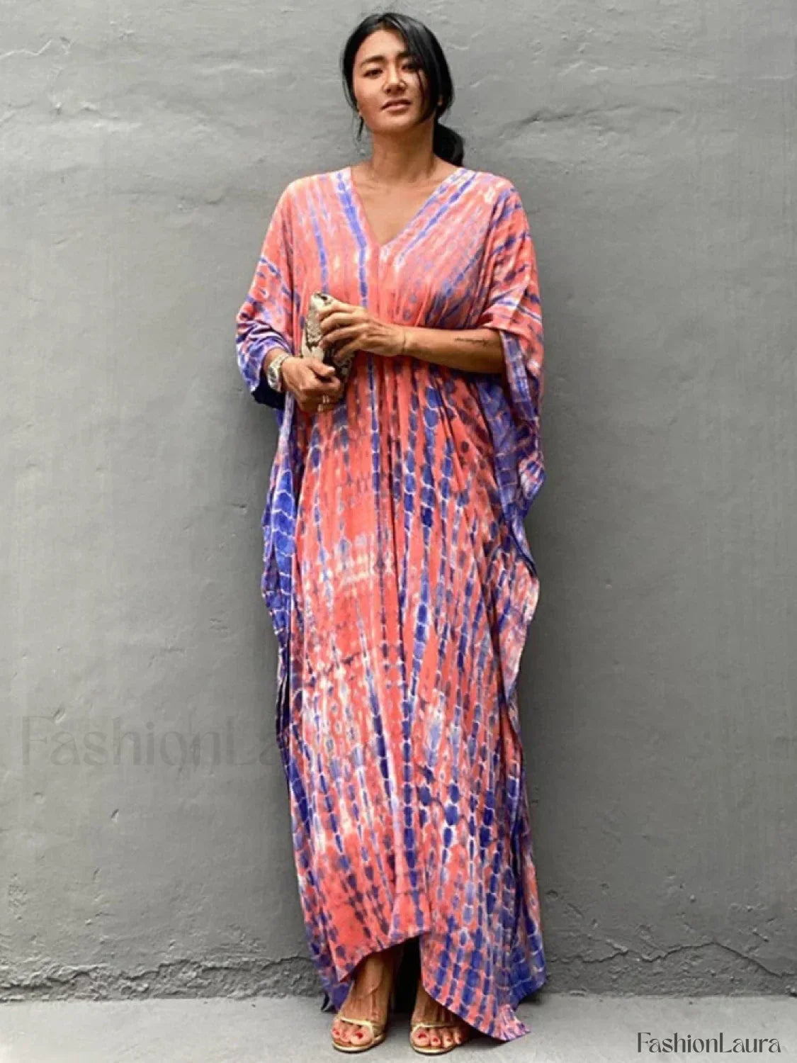 Tie Dye Printed Kaftan Cover Up PINK / One Size