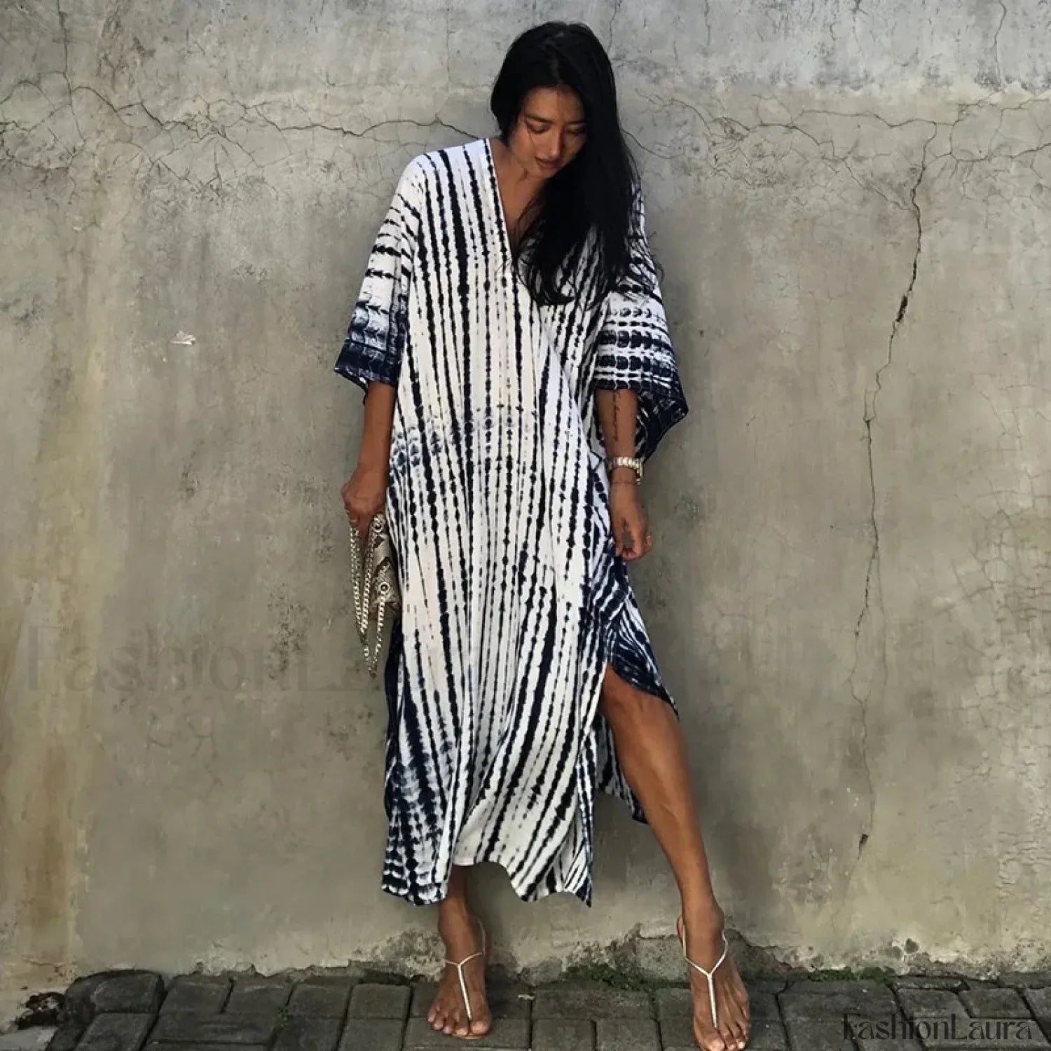 Tie Dye Printed Kaftan Cover Up WHITE / One Size