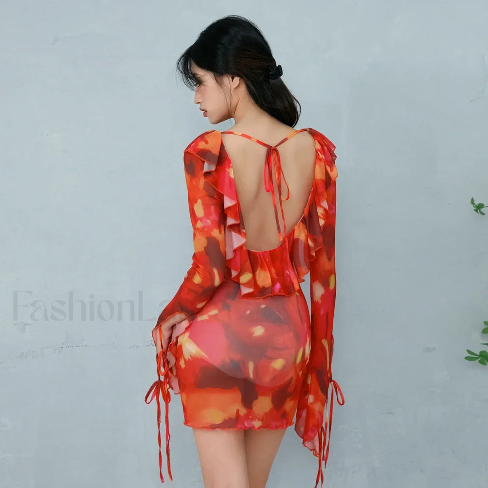 Tie Dye Ruffled Floral Dress