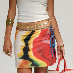 Tie Dye Split Bodycon Mini Skirt MULTI / S