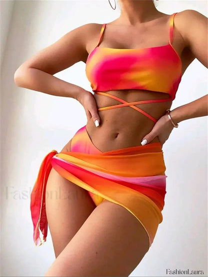 Tie Dye String Back Three Piece Set s3Orange / S
