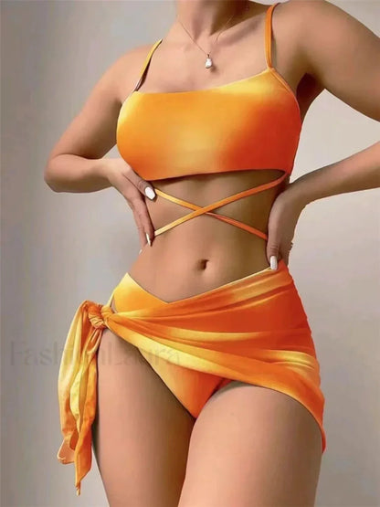 Tie Dye String Back Three Piece Set s5Orange / S