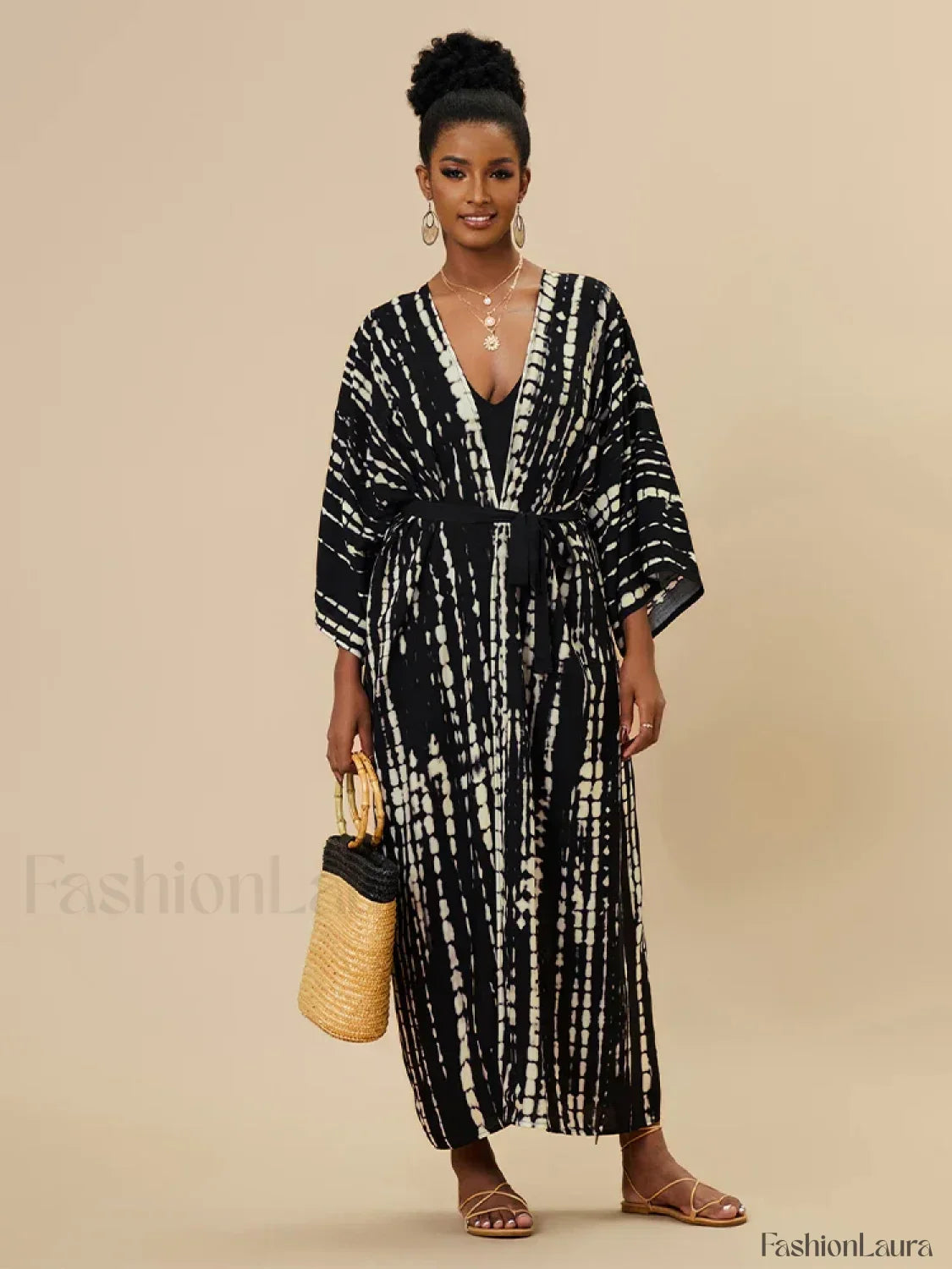 Tie dye Striped Tunic Cover Up BLACK / One Size