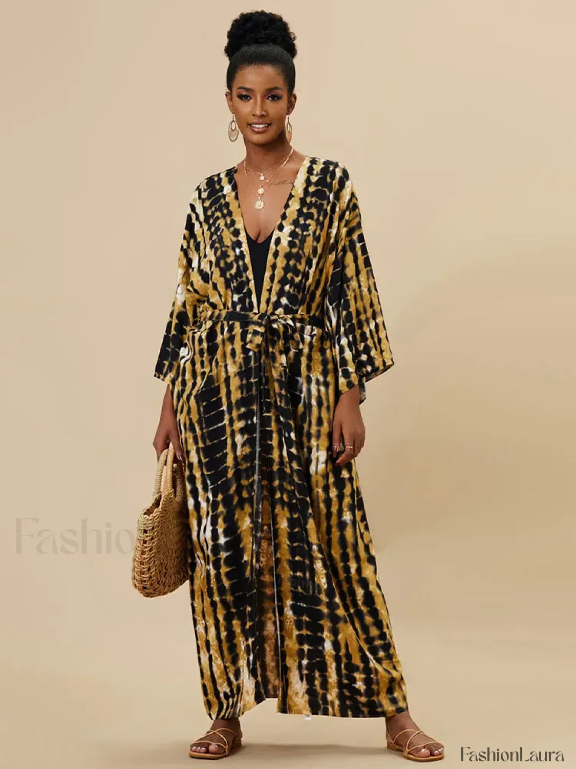 Tie dye Striped Tunic Cover Up BROWN / One Size