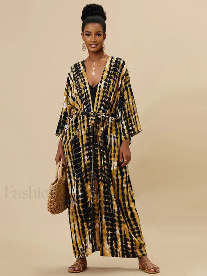 Tie dye Striped Tunic Cover Up BROWN / One Size