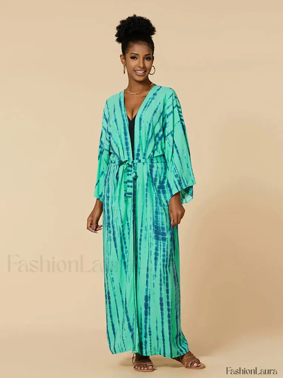 Tie dye Striped Tunic Cover Up GREEN / One Size