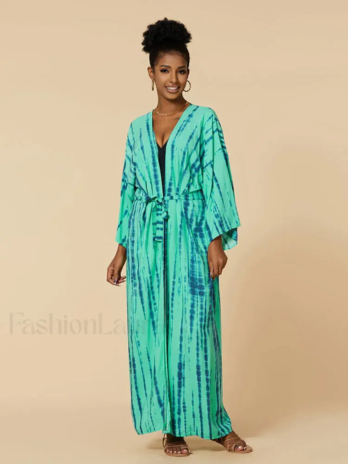 Tie dye Striped Tunic Cover Up GREEN / One Size