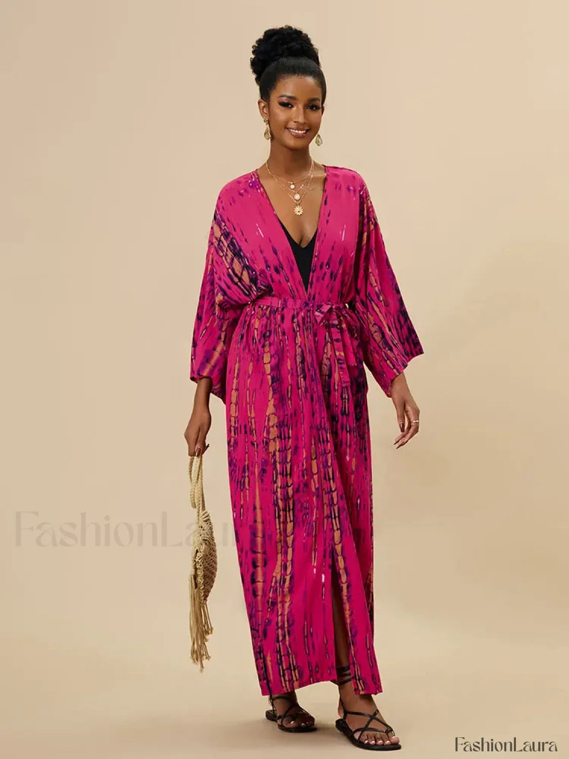 Tie dye Striped Tunic Cover Up ROSE RED / One Size