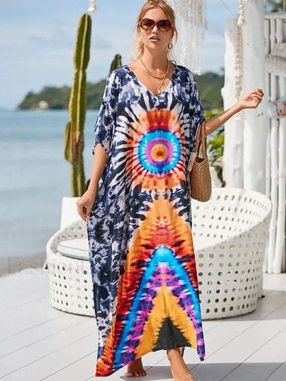 Tie Dye V Neck Plus Size Cover Up GREY / One Size