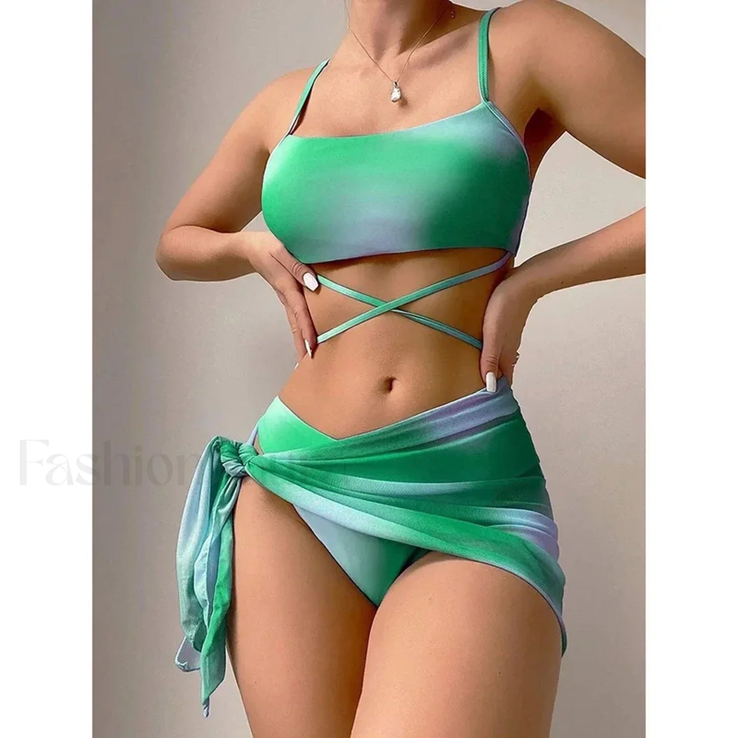 Tie Dyed Mesh Gradient Three Piece Set Emerald Green / S