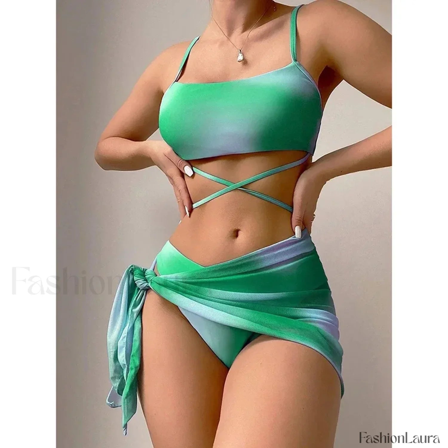 Tie Dyed Mesh Gradient Three Piece Set Emerald Green / S