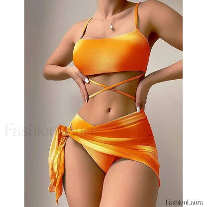 Tie Dyed Mesh Gradient Three Piece Set Orange / S