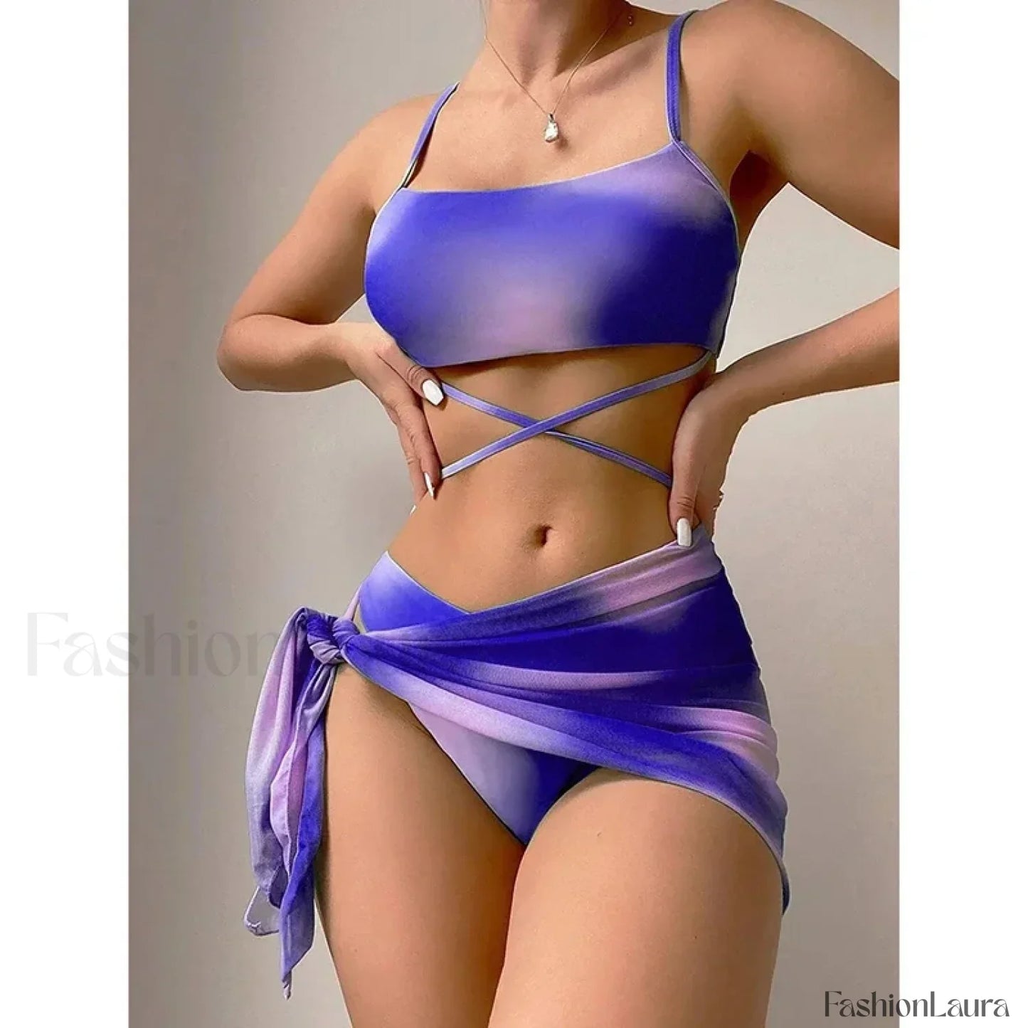 Tie Dyed Mesh Gradient Three Piece Set PURPLE / S