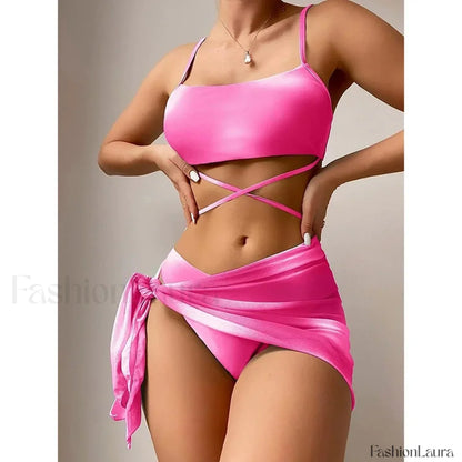 Tie Dyed Mesh Gradient Three Piece Set Rose Red / S