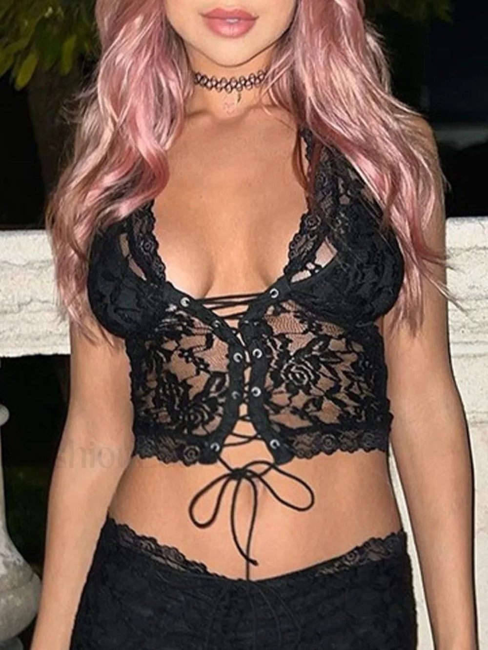 Tie Front Lace Halter Tank Top Corset Top