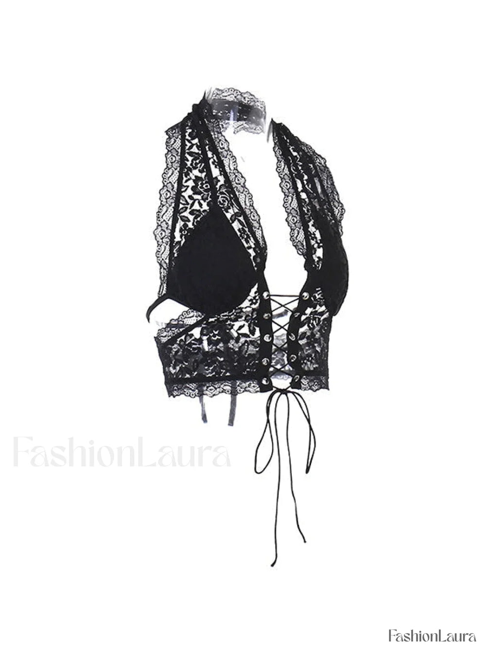 Tie Front Lace Halter Tank Top Corset Top